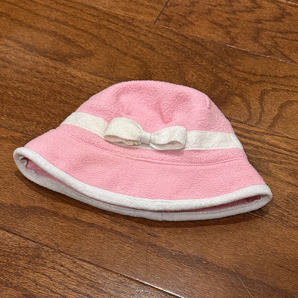 Honors girls Pink and White Bucket Hat with Bow